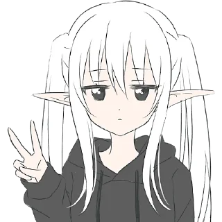Телеграм стикер ✌️ Эльфийка в худи @Nyasticks