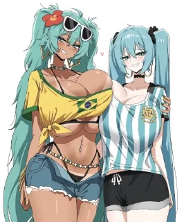Телеграм стикер 🍈 MIku Argentina y Brasileira ❤️🇦🇷🇧🇷❤️