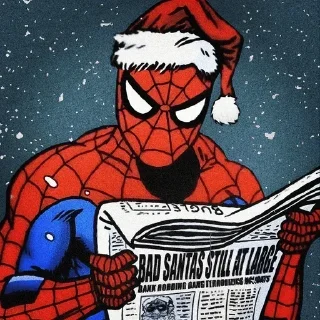 Sticker 🕷️ Новогодний человек паук @zatmenienochi