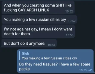 Telegram sticker 🇷🇺 btw I use Arch (by @ddepau)